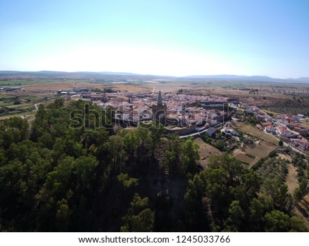 Aerial view in Galisteo. Walled village in Caceres,Extremadura.Spain.Drone Photo