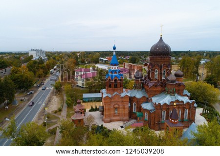 Church of St. John the Divine in Likino-Dulyovo. Aerial photography.