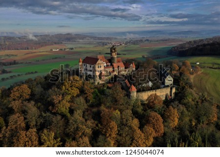Castle Ronneburg in Germany from above Royalty-Free Stock Photo #1245044074