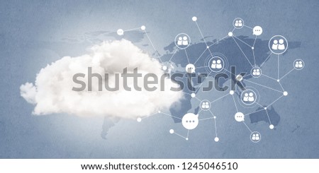 Background image with social connection and networking concept on blue wall