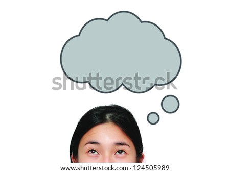 isolated asian woman look up to the idea box