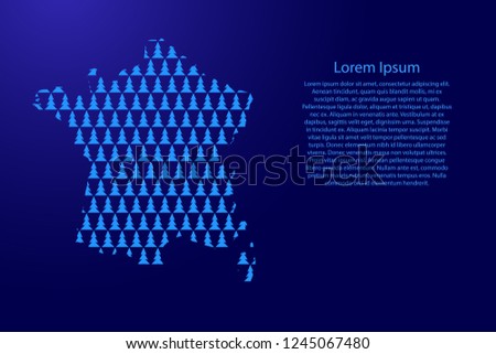 France map abstract schematic from blue Christmas tree and Happy New Year decoration pattern with space stars for banner, poster, greeting card. Vector illustration.