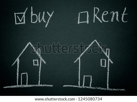 The picture on the blackboard about renting or buying a house