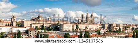Santiago de Compostela wide panoramic view High resolution. Way of St. James. Pilgrimage. UNESCO World Heritage Site