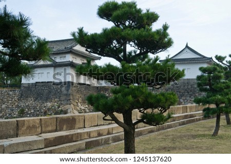 Stone wall and Moat of Osaka Castle.