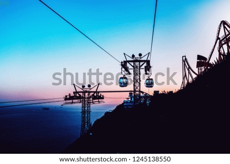 View of a cable car at sunset
