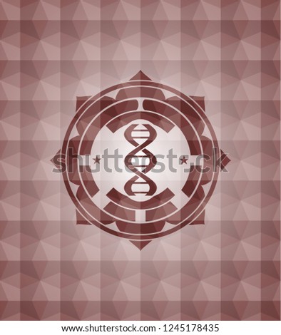 dna icon inside red seamless badge with geometric background.