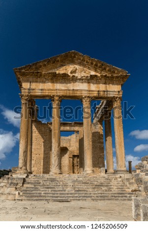 Ruins of Roman temples in Dougga, Tunisia