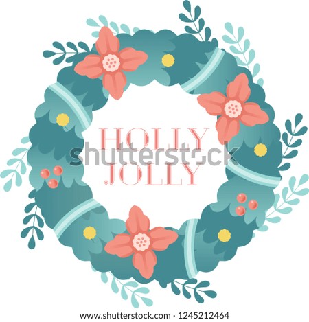 Holly Jolly colorful christmas vector graphic wreath
