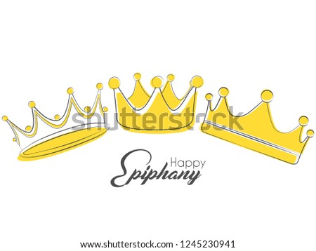 Innovative abstract, banner, poster or greetings for Epiphany, creative three kings crown design illustration.