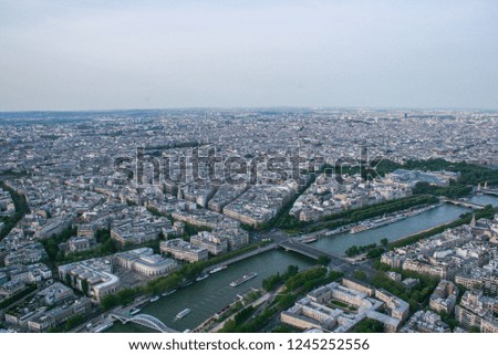 Paris panoramic air view from the Eiffel Tower. Travel around Paris. Sightseeing of France.