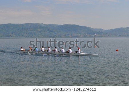 Sapanca Lake is the camping and training site for Turkey Rowing National Team; at the same time, Sapanca Lake hosts the annual Kırkpınar rowing race. Sakarya, Turkey.
