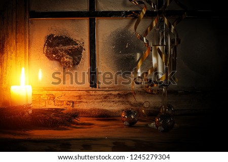 Christmas book on window sill and free space 