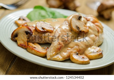 Chicken Breast in Creamy White Wine and Mushroom Sauce Royalty-Free Stock Photo #124534402