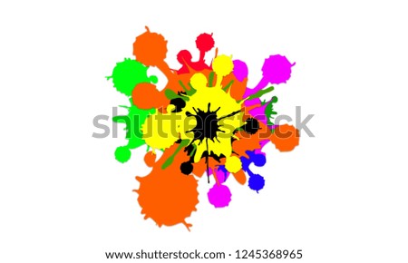 Abstract bright colorful powder on white background. Colored paint brushes. 