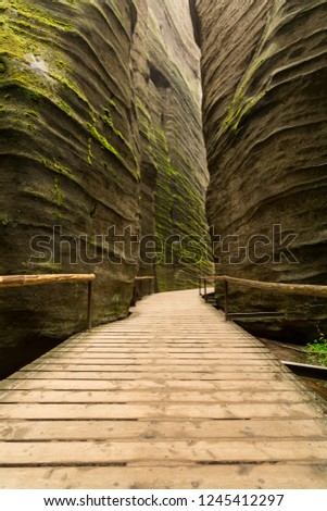 A narrow path between tall rocks, Adrspach, Czech Republic
