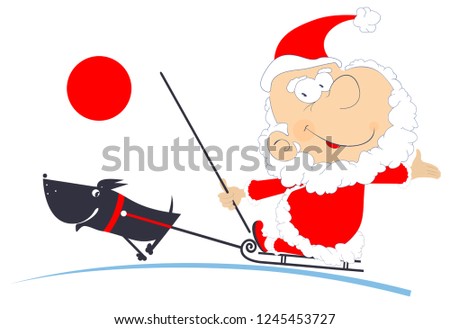 Santa Claus rides on the sled dog isolated illustration