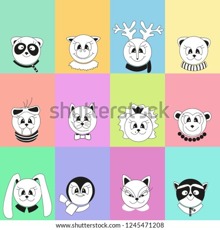 Template for calendar with cute cartoon animals. Color vector illustration.