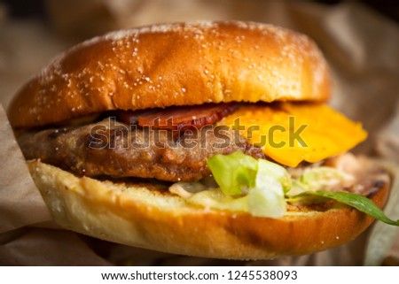 Tasty hamburger with grilled beef