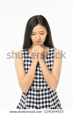 Business asian woman isolated on white. Young beautiful arab woman over isolated background .Unhappy  stress serious woman.