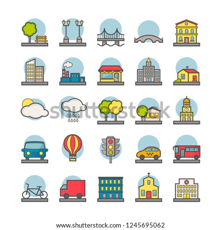 Collection of vector line city icons