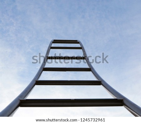 Wavy ladder pointing to the sky. Abstract, minimal background .