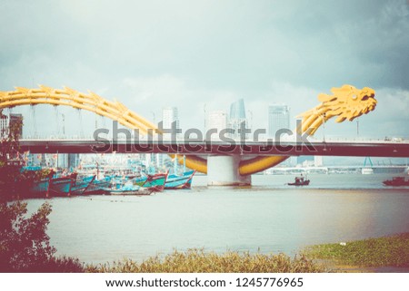 Dragon bridge ( Cua Rong ), this modern bridge crosses the Han River, designed and built in the shape of a dragon. It is a symbol of Da Nang city, Vietnam.