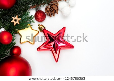 View of Red christmas holidays decoration on a white background