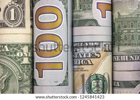 100 USA Dollar bills background. Close up.