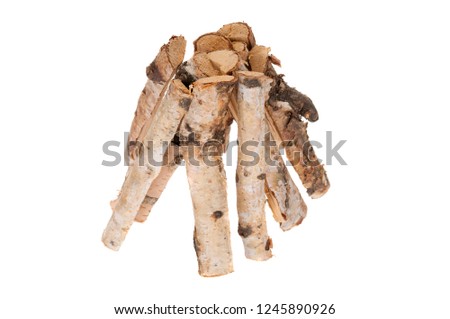 Pile of birch firewood isolated on white background