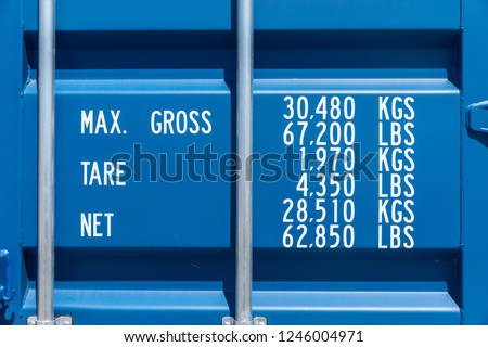 Blue industrial shipping container door Royalty-Free Stock Photo #1246004971