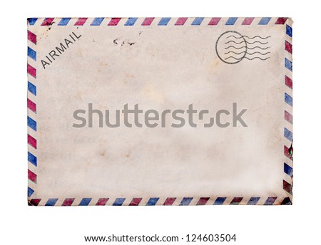 Old blank post card white background, clipping path. Royalty-Free Stock Photo #124603504