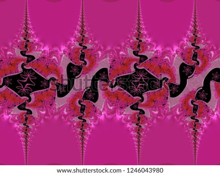 A hand drawing pattern made of pink tones on a black background.