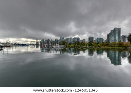 Panoramic view of Downtown Vancouver from Stanley Park in Vancouver, Canada.