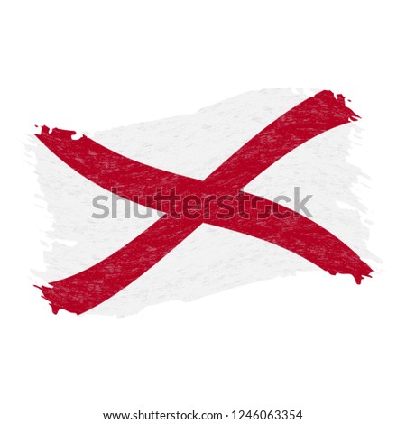 Flag of Alabama. Grunge Abstract Brush Stroke Isolated On A White Background. Vector Illustration. National Flag In Grungy Style. Use For Brochures, Printed Materials, Logos, Independence Day
