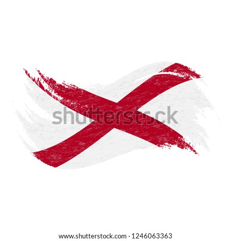 National Flag Of Alabama, Designed Using Brush Strokes Isolated On A White Background. Vector Illustration. Use For Brochures, Printed Materials, Logos, Independence Day.