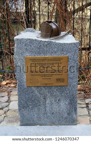 Monument to the American firefighters who died September 11, 2001 in Prague, Czech Republic