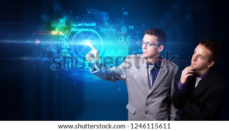 Man touching hologram screen displaying medical symbols and charts