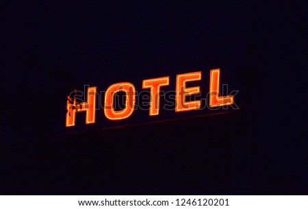Hotel illuminated advertising, neon light