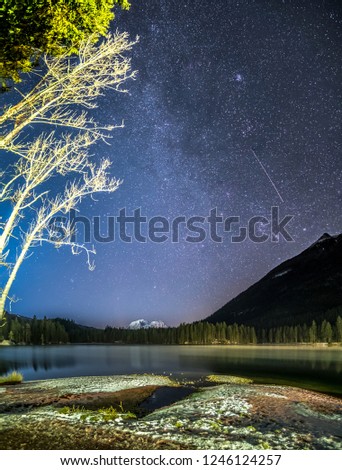 shot of a starry night sky at lake hintersee in bavaria