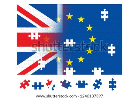 Flags of the United Kingdom and the European Union in a Jigsaw Puzzle
