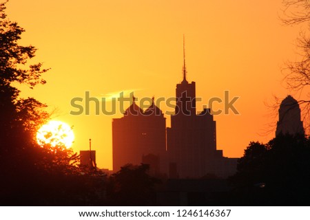 Orange Sunset with Close Up Building Silhouettes in Buffalo, New York