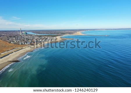 Cape Cod Coastline Blue Ocean shore Aerial View 