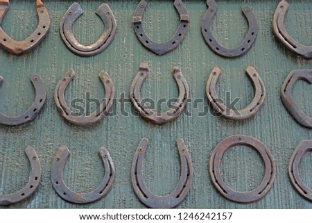 Closeup of Collage of Rustic Horse Shoes
