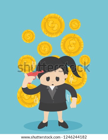 Business Woman losing his money. Business vector illustration, flat, concept.