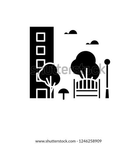 Recreation park black icon, vector sign on isolated background. Recreation park concept symbol, illustration 