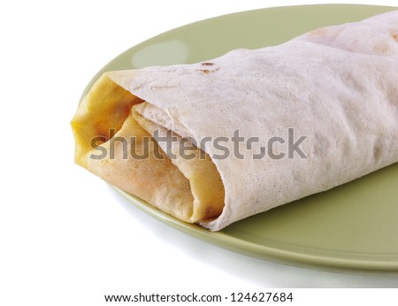 Shawarma on a green plate on a white background