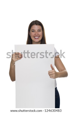 Young woman holding a billboard