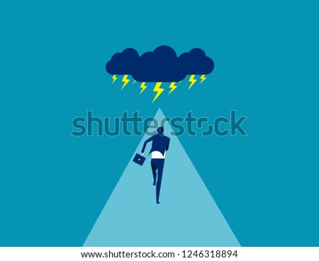 Businessman facing storm. Concept business vector illustration, Storm Cloud, Challenge, Risk. Royalty-Free Stock Photo #1246318894