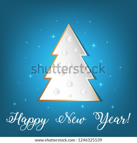 New Year vector greeting card, vector illustration.Paper cut style.  Wishing New Year